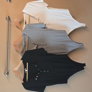 Grace and Lace Button Up Bodysuit Set Large Black Gray White